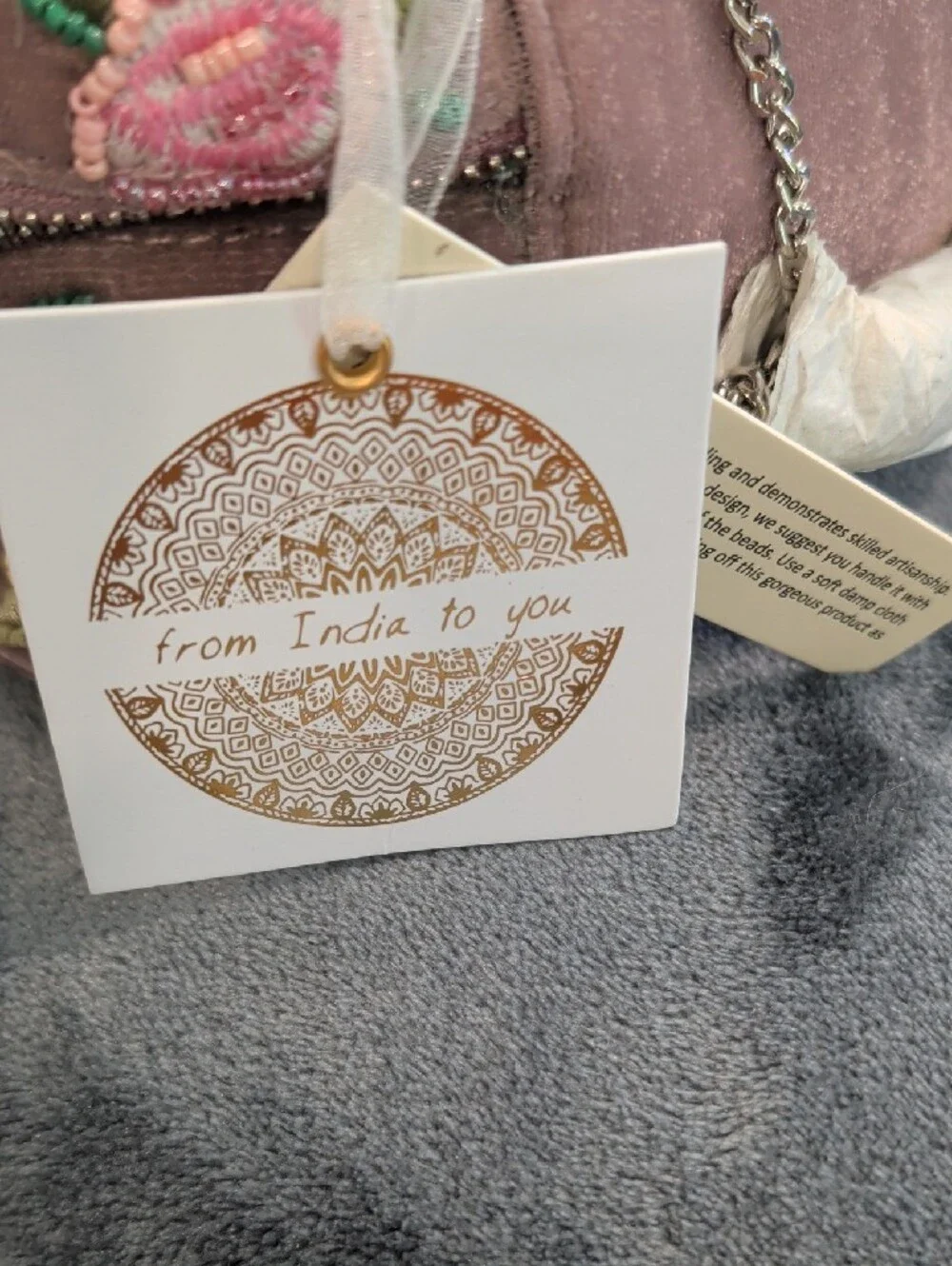 Embroidered Floral Velvet Vanity Bag in Mauve